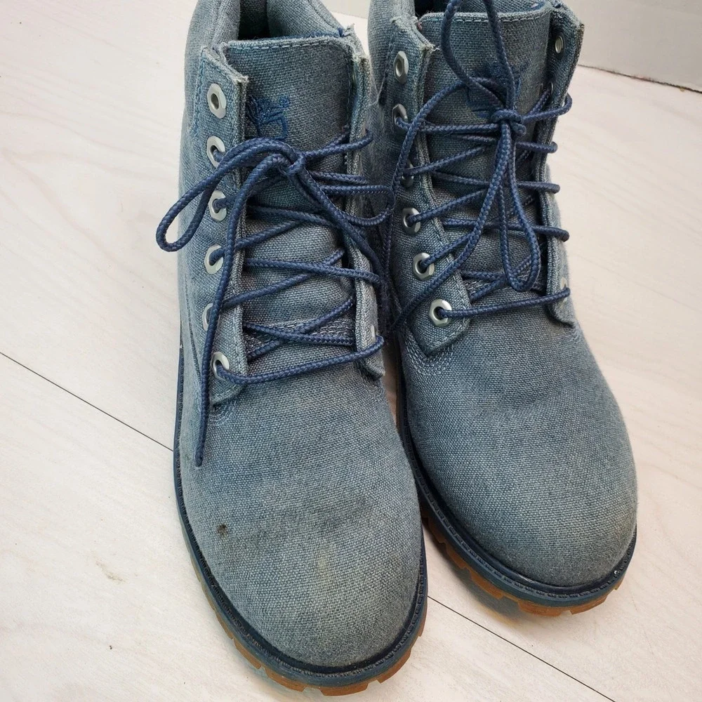 Timberland Boys A1VHV Blue Denim Canvas Lace Up Ankle Boots Size 6 Kids Gorpcore